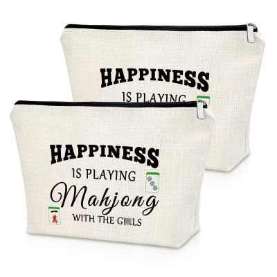 Mahjong Gifts 2 PCS Makeup Bag Mahjong Lover Gift Gambling Gifts for Women Cosmetic Bag Mahjong Player Gift Mothers Day Gift Grandma Mother Retirement Gifts Birthday Christmas Gifts Travel Pouch