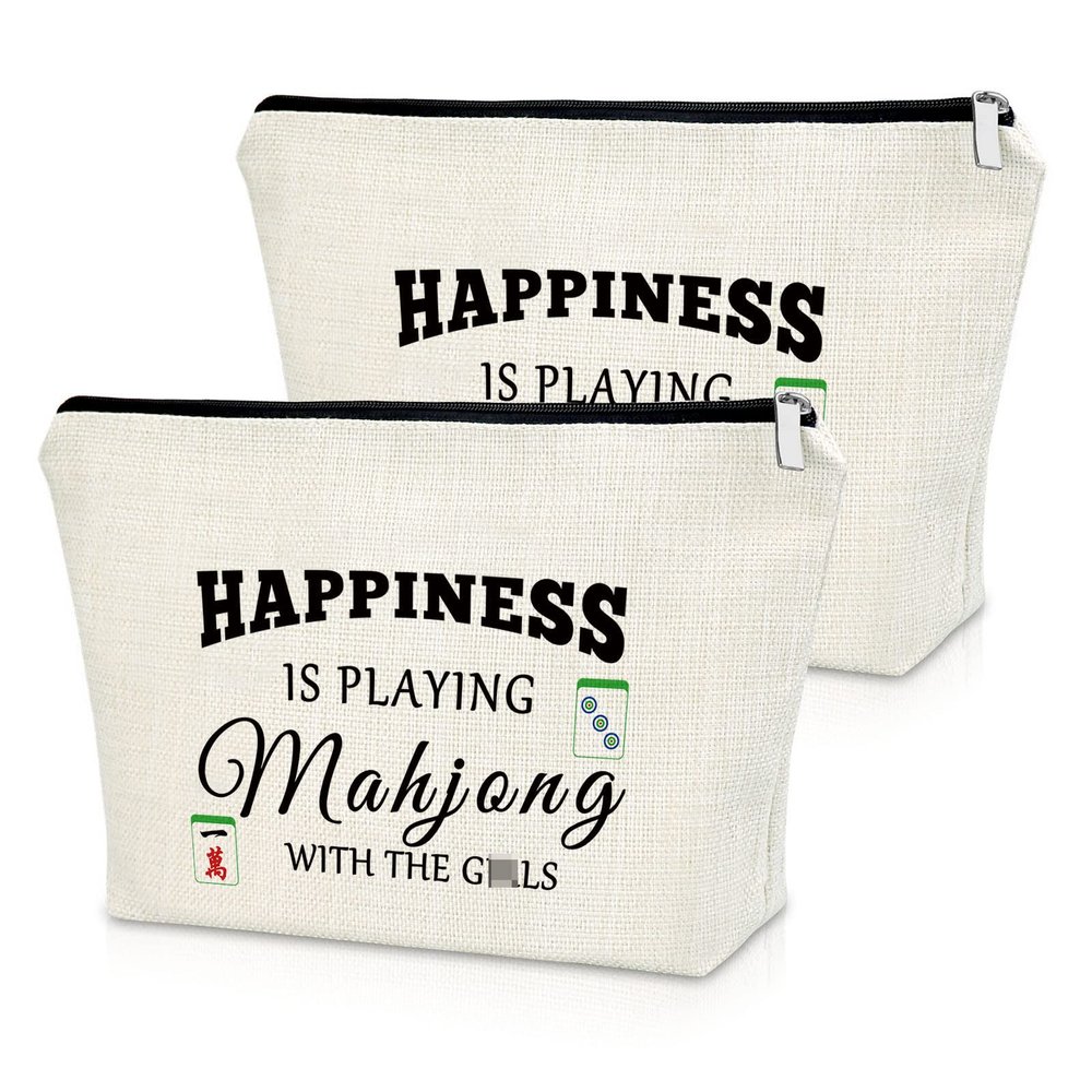 Mahjong Gifts 2 PCS Makeup Bag Mahjong Lover Gift Gambling Gifts for Women Cosmetic Bag Mahjong Player Gift Mothers Day Gift Grandma Mother Retirement Gifts Birthday Christmas Gifts Travel Pouch