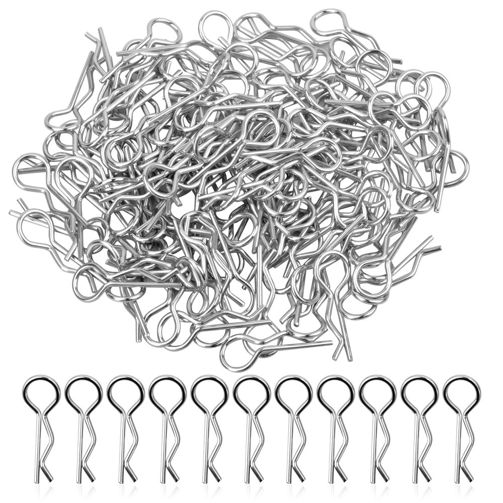 100 Pcs 1/10 RC Body Clips Pins,Stainless Steel Springy R Clips Body Shell Clip Pin for Remote Control Car Shell