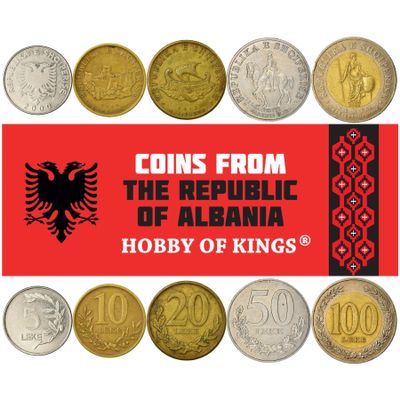 5 Coins from Albania | Albanian Coin Set Collection 5 10 20 50 100 Leke | Circulated 1995-2020 | Teuta | Genthios | Eagle | Berat | Olive | Liburn