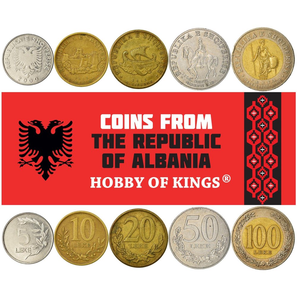 5 Coins from Albania | Albanian Coin Set Collection 5 10 20 50 100 Leke | Circulated 1995-2020 | Teuta | Genthios | Eagle | Berat | Olive | Liburn