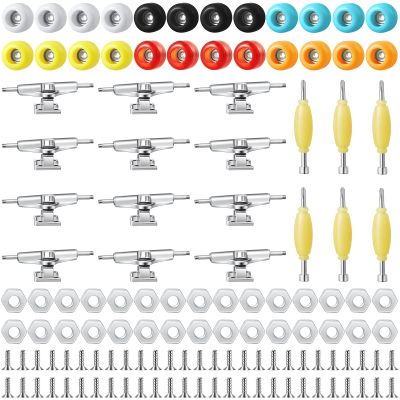 Jexine 6 Sets DIY Fingerboard Kit Fingerboard Accessories Mini Finger Skateboard Parts Include 12 Brackets 54 Screws 30 Nuts 6 Screwdriver 24 Board Wheels Tool for 96mm(Colorful)