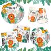 Safari Birthday Party Supplies Jungle Disposable Paper Plates Napkins Cups Tablecloth and Banner for Safari Jungle Theme Birthday Decorations, Serve 25 view 3