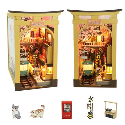 Flever Dollhouse DIY Book Nook Miniature Kit, DIY Booknook Bookshelf Insert Decor, 3D Wooden Puzzle Booknook Miniature Kit for Creative Assembled Bookends (Sakura Holiday)