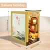 Flever Dollhouse DIY Book Nook Miniature Kit, DIY Booknook Bookshelf Insert Decor, 3D Wooden Puzzle Booknook Miniature Kit for Creative Assembled Bookends (Sakura Holiday) view 2