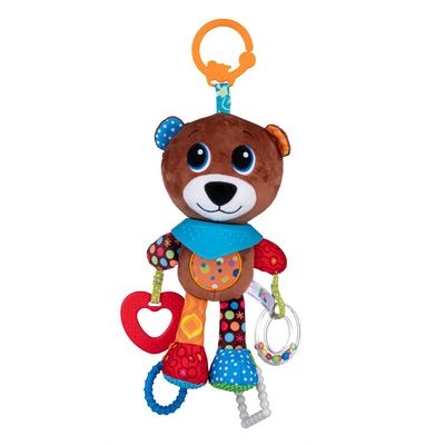 Balibazoo Bogus the Bear Baby Sensory Hanging Toy | Multiple Silicone Teethers, Crinkle, Rattle Ring with Beads, Chime Sound | Clip for Stroller, Car Seat & Carrier | Developmental Toy 0-24M