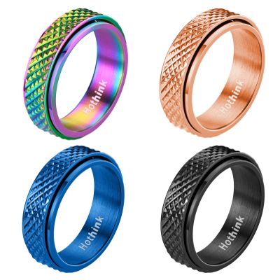Hothink Anxiety Rings Fidget Ring for Women Spinner Rings for Anxiety 4Pcs 6MM Rainbow Titanium Steel Ring Size 5-11