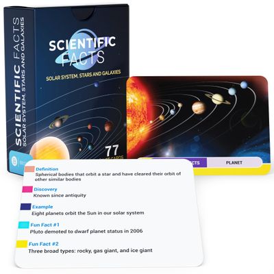 Scientific Facts Flash Cards 77 Astronomy Learning Cards with Images & Space Facts for Kids & Adults Solar System, Stars & Galaxies Educational Set STEM Homeschool Classroom Gift by Briston