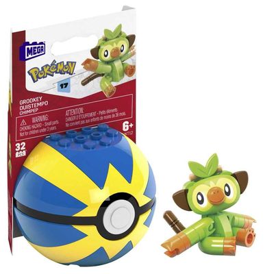 Mega Construx Pokemon Series 17 Grookey Figure Building Set with Quick Poke Ball