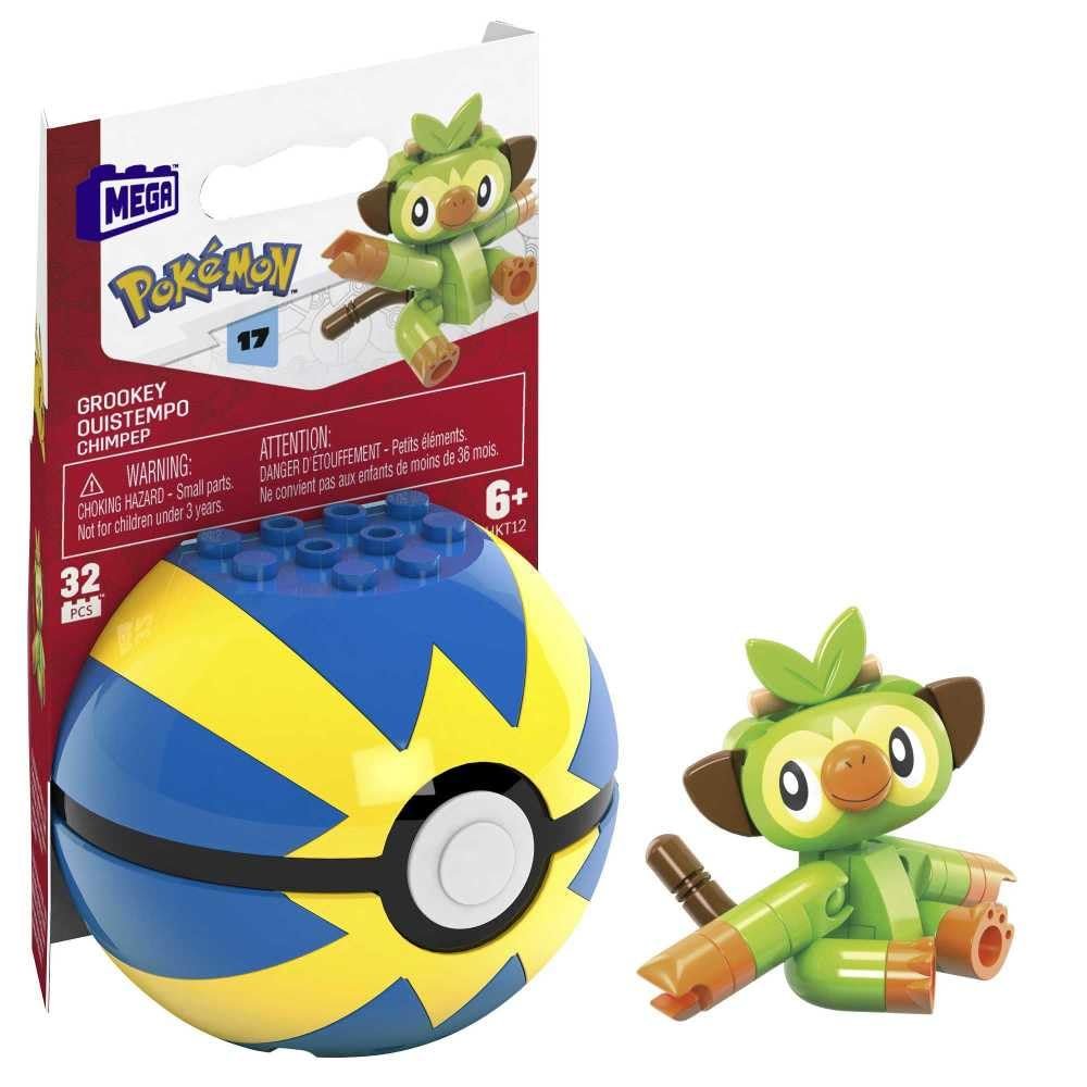 Mega Construx Pokemon Series 17 Grookey Figure Building Set with Quick Poke Ball