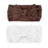 Baby Bling Bows - Newborn to Little Baby Girl Bows, 2PK PRINT SOLID KNOTS Nylon Super Soft Stretchy Toddler Headbands, Perfect Hair Accessories Head Bands for Infant Kids (Brown & White) view 1