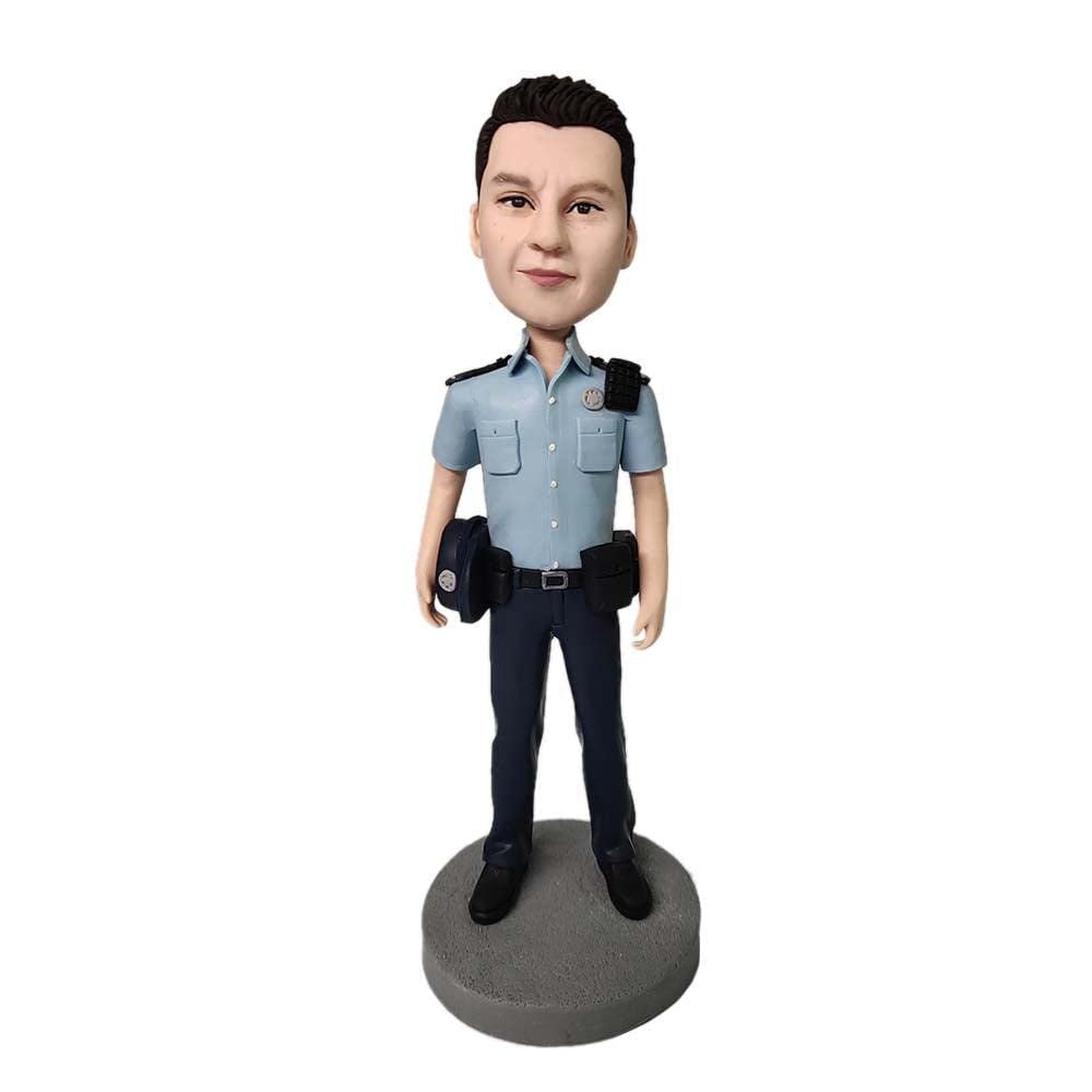 Custom Male Police Officer Bobblehead - Personalized Heroic Figurine for Men, Made from Your Photo, Officer in Uniform, Handmade Clay Gift for Duty Office Home Decor Collectible