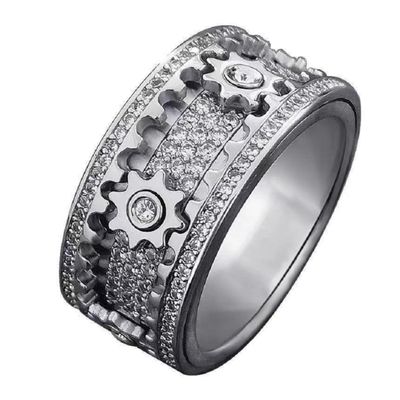 BVCERLINE Spinner Ring Fidget Ring for Men Fidget Anxiety Ring Full Diamond alloy Anxiety Stress Relieving Band Rings Fidget Spinner Man Couples Rotating Mechanical Ring (Silver, 7)