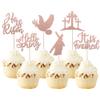 24 Pack First Holy Communion Cupcake Toppers Glitter Peace Pigeon Cross Cupcake Picks He is Risen Cake Decorations for Religion Theme Birthday Party Supplies Rose Gold view 1