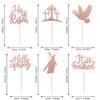 24 Pack First Holy Communion Cupcake Toppers Glitter Peace Pigeon Cross Cupcake Picks He is Risen Cake Decorations for Religion Theme Birthday Party Supplies Rose Gold view 2