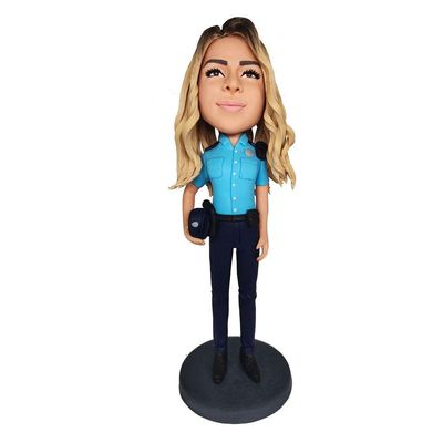 mydedor Custom Bobble-Heads Figurine Customized Doll, Blue Uniform Female Police Officer Custom Bobble Head, Bobble Head Figures Handmade Personalized Sculpture Gift for Women