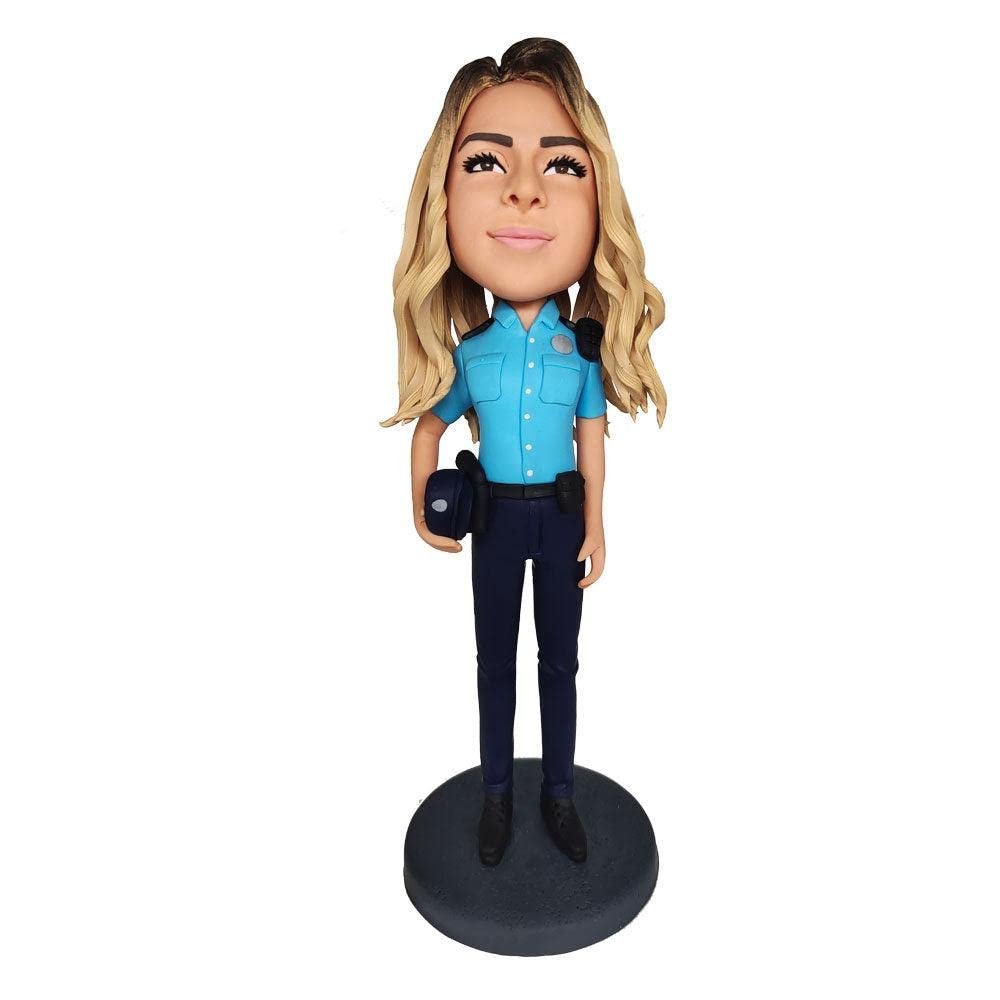 mydedor Custom Bobble-Heads Figurine Customized Doll, Blue Uniform Female Police Officer Custom Bobble Head, Bobble Head Figures Handmade Personalized Sculpture Gift for Women