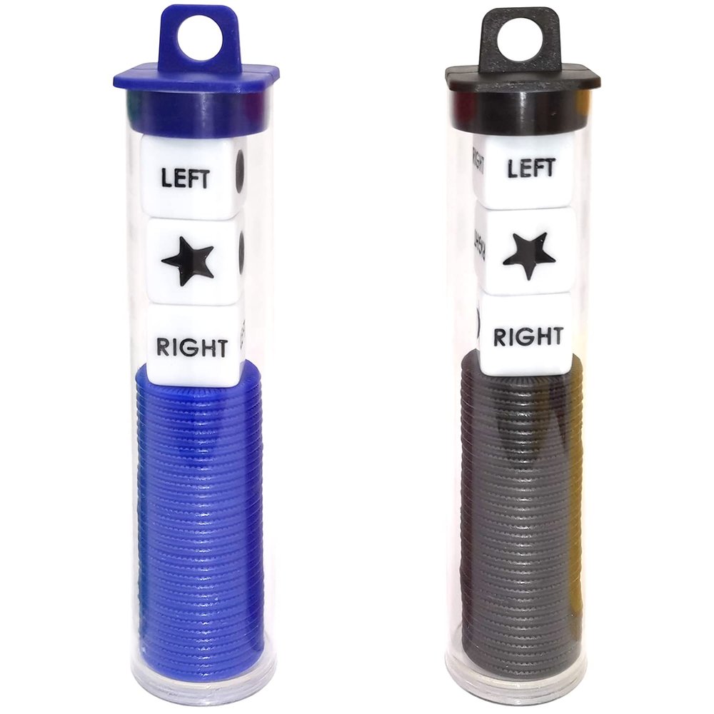 Ahoper Right Left Center Dice Game Prime Set Bundle with 3 Dices + 36 Chips. Round Tube Storage is Very Convenient for Travel. Easy to Store, Carry Around. (2 Pack)