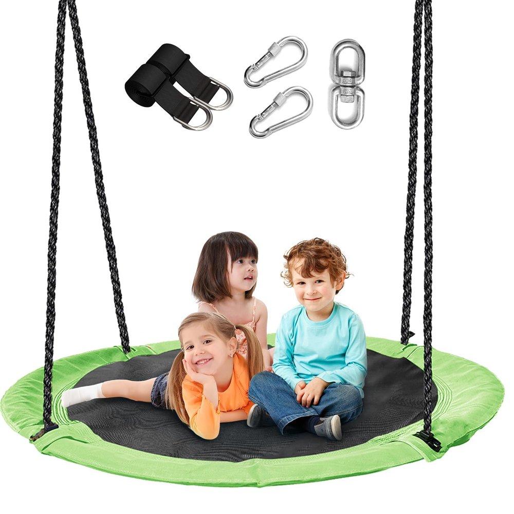 43 inch Saucer Tree Swing for Kids,Flying Round Swing Heavy Duty, Waterproof and All-Weather Resistant Textilene,Swivel,Adjustable Strong Ropes,Easy to Install,Outdoor Playground Backyard