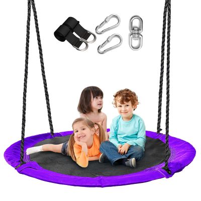 43 inch Saucer Tree Swing for Kids,Durable Textilene Round Swing Heavy Duty, Waterproof and All-Weather Resistant,Swivel,Adjustable Strong Ropes,Easy to Install,Outdoor Playground Backyard