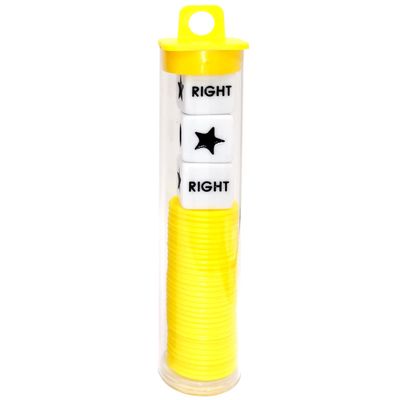 Ahoper Left Right Center Dice Game Prime Set Bundle with 3 Dices + 36 Chips. Round Tube Storage is Very Convenient for Travel. Easy to Store, Carry Around. (Yellow)