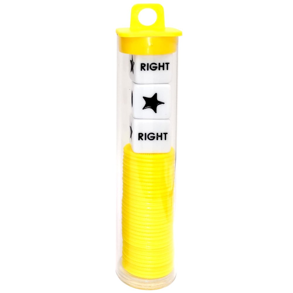 Ahoper Left Right Center Dice Game Prime Set Bundle with 3 Dices + 36 Chips. Round Tube Storage is Very Convenient for Travel. Easy to Store, Carry Around. (Yellow)