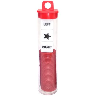 Ahoper Left Right Center Dice Game Prime Set Bundle with 3 Dices + 36 Chips. Round Tube Storage is Very Convenient for Travel. Easy to Store, Carry Around. (Red)