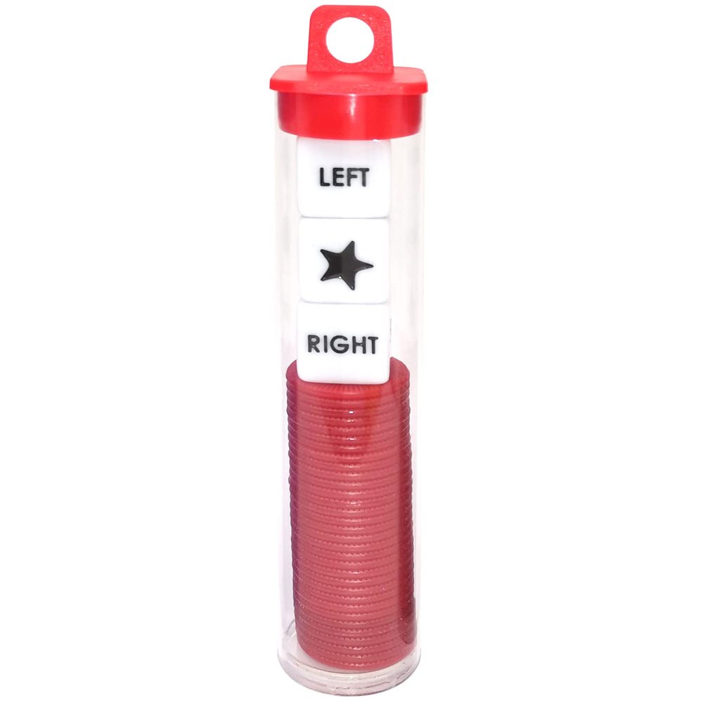 Ahoper Left Right Center Dice Game Prime Set Bundle with 3 Dices + 36 Chips. Round Tube Storage is Very Convenient for Travel. Easy to Store, Carry Around. (Red)
