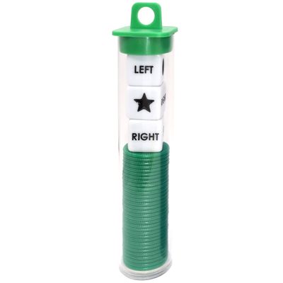 Ahoper Left Right Center Dice Game Prime Set Bundle with 3 Dices + 36 Chips. Round Tube Storage is Very Convenient for Travel. Easy to Store, Carry Around. (Green)