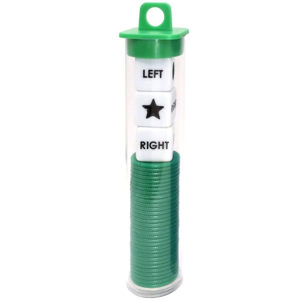 Ahoper Left Right Center Dice Game Prime Set Bundle with 3 Dices + 36 Chips. Round Tube Storage is Very Convenient for Travel. Easy to Store, Carry Around. (Green)