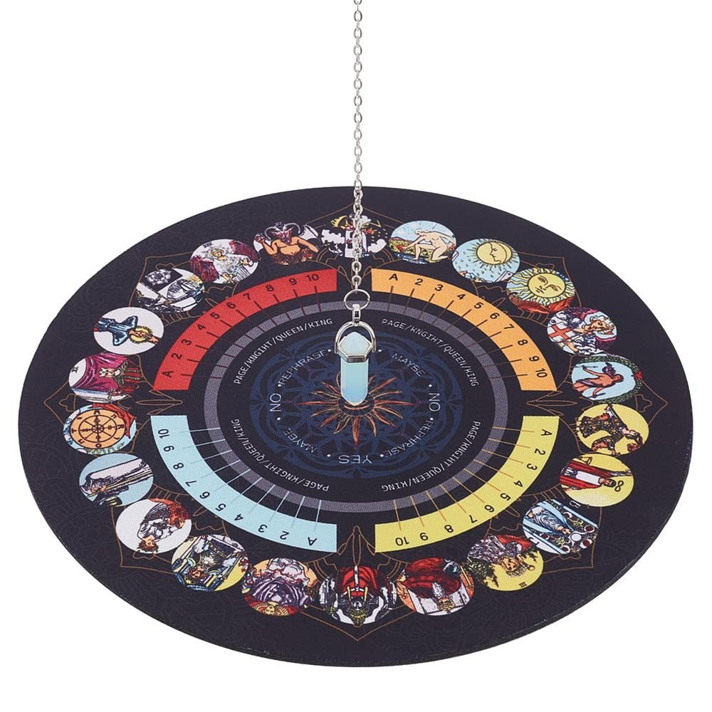 CRASPIRE Pendulum Mat, Altar Tarot Card Pad Dowsing Pendulum Ceremony Rubber Mat with 1 Crystal Dowsing Pendulum Necklace for Altar Supplies Pendulum Board Dowsing Divination