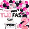 80Pcs Race Car Two Fast Party Decorations for Girls, Pink Racing Theme 2nd Birthday Party Decoration, Glitter Two Fast High Chair Banner Pink Black Balloons Garland Kit, for 2 Fast Birthday Party view 1