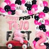 80Pcs Race Car Two Fast Party Decorations for Girls, Pink Racing Theme 2nd Birthday Party Decoration, Glitter Two Fast High Chair Banner Pink Black Balloons Garland Kit, for 2 Fast Birthday Party view 3