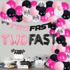80Pcs Race Car Two Fast Party Decorations for Girls, Pink Racing Theme 2nd Birthday Party Decoration, Glitter Two Fast High Chair Banner Pink Black Balloons Garland Kit, for 2 Fast Birthday Party view 4