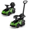 Costzon Push Cars for Toddlers, 3 in 1 Licensed Lamborghini Stroller Sliding Walking Car w/Handle, Armrest Guardrail, Underneath Storage, Horn, Foot-to-Floor Ride On Toy for Boys Girls (Green) view 1