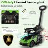 Costzon Push Cars for Toddlers, 3 in 1 Licensed Lamborghini Stroller Sliding Walking Car w/Handle, Armrest Guardrail, Underneath Storage, Horn, Foot-to-Floor Ride On Toy for Boys Girls (Green) view 4
