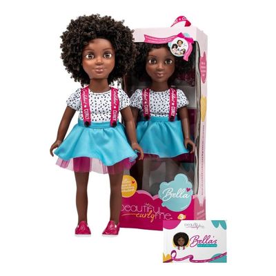 Bella 18-Inch Black Doll with Natural Curly Hair & Medium Brown Skin African American Baby Doll for Girls Ages 3-9 Years Old - Includes Outfit & Affirmation Book Perfect for Gift