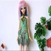 Minifee dryad dress, 1:4 scale doll outfit, crochet green fairy costume leaf view 3