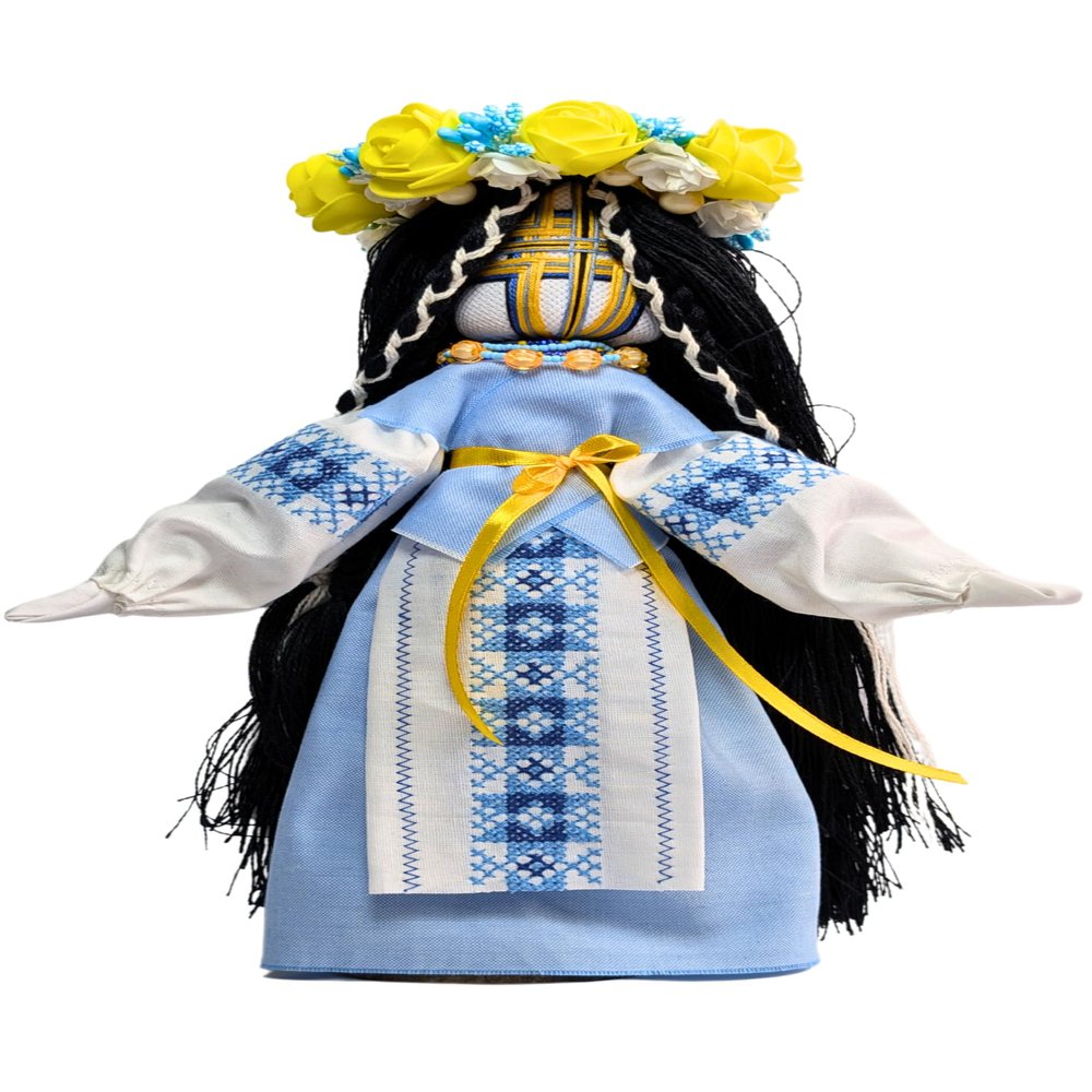 BraveUA 12'' Exclusive Collectible Ukrainian Motanka Doll on Wooden Base || Mother Nature Doll || Slavic Design Handmade Made in Ukraine (Light Blue)