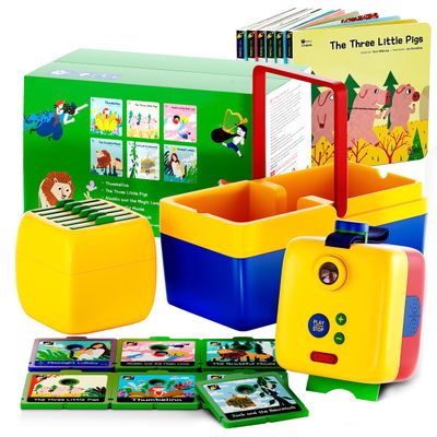 Story Cinema Kids Interactive Read-Aloud Storytelling Projector Audiovisual Bedtime Story Player Starter Set w/6 Classic Books, Easy-to-Use Includes Lullaby