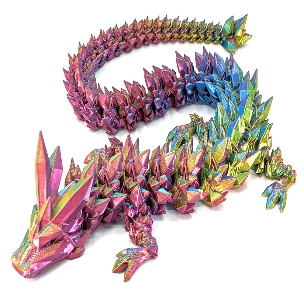 Subpoly Large 24" Articulated Crystal Dragon - Multi Color 3D Printed Plastic Dragon Figure - Rainbow Pearlescent Colors - Interlocked Body Segments and Legs (Large 24", Pastel Rainbow)