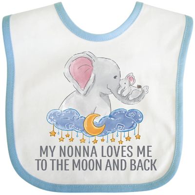 inktastic My Nonna Loves Me To the Moon and Back Elephants in Clouds Baby Bib White and Blue 41f78