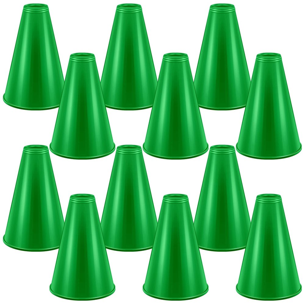 Woanger 12 Pieces Cheer Megaphone for Party Favors Sports Cheers Party Noisemaker DIY Plastic Megaphone for Sports Match Mardi Gras Outdoor Activities(Green)