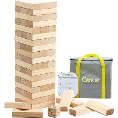 GOROCK Giant Tumble Tower Games60 Pcs Wooden Block Up to 5FT Stacking Game with Dice Scoreboard and Carry Bag Christmas Birthday Gift for Family Outdoor Indoor Party Camping Beach Lawn Games