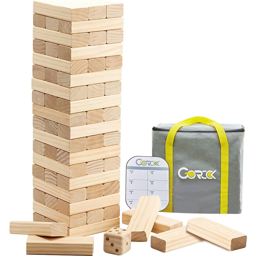 GOROCK Giant Tumble Tower Games60 Pcs Wooden Block Up to 5FT Stacking Game with Dice Scoreboard and Carry Bag Christmas Birthday Gift for Family Outdoor Indoor Party Camping Beach Lawn Games