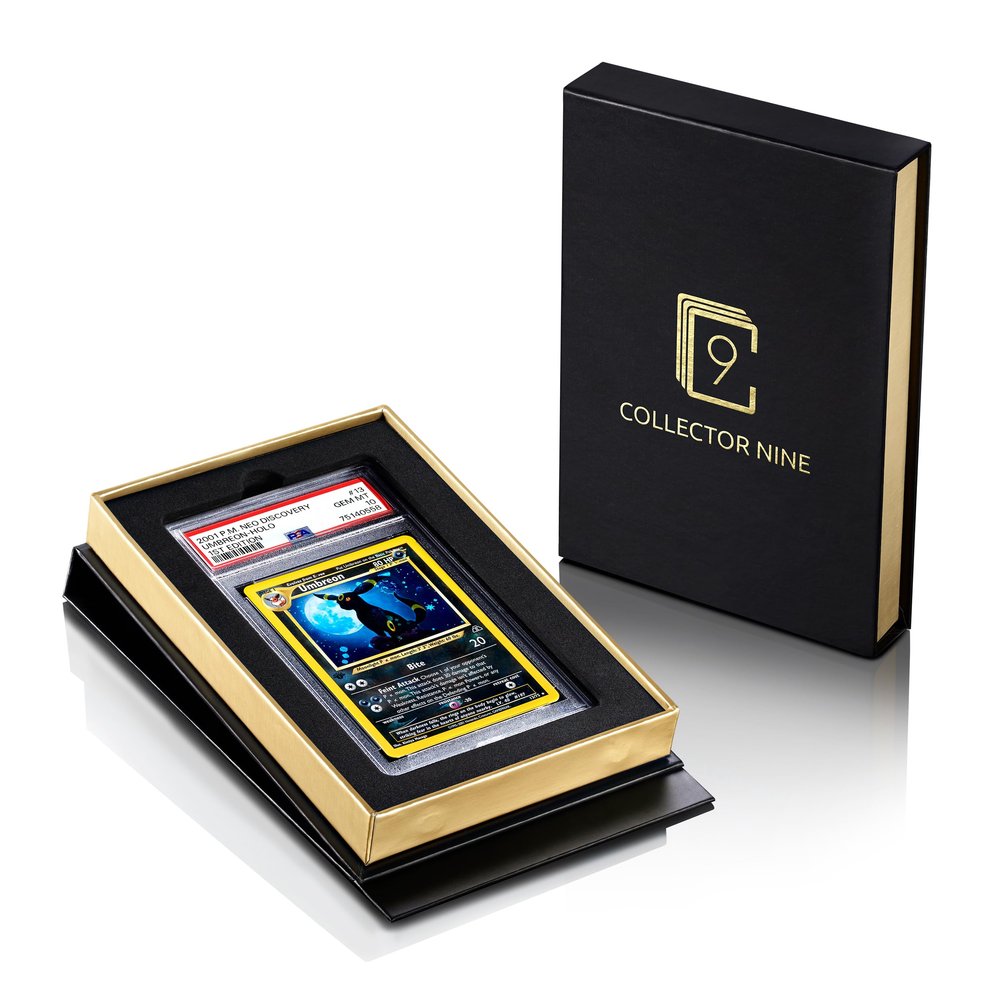 Collector Nine PSA/CGC Display Gift Case Magnetic Flip | Graded Card Storage Slab Shipping Box Holder (Gold, PSA/CGC 3-Pack)