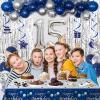15th Birthday Decorations for Boys and Girls Blue Silver, Happy 15th Birthday Decorations Banner Birthday Balloons Number 15 Tablecloth Fringe Curtains Hanging Swirls, 15 Years Old Bday Party Supplies view 4