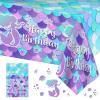 1 Pcs Mermaid Tablecloth-Happy Birthday Mermaid Table Cover, Disposable Plastic Rectangle Ocean Under The Sea Mermaids Table Cloth for Mermaids Birthday Decorations and Party Supplies, 54 x 108 Inch view 1