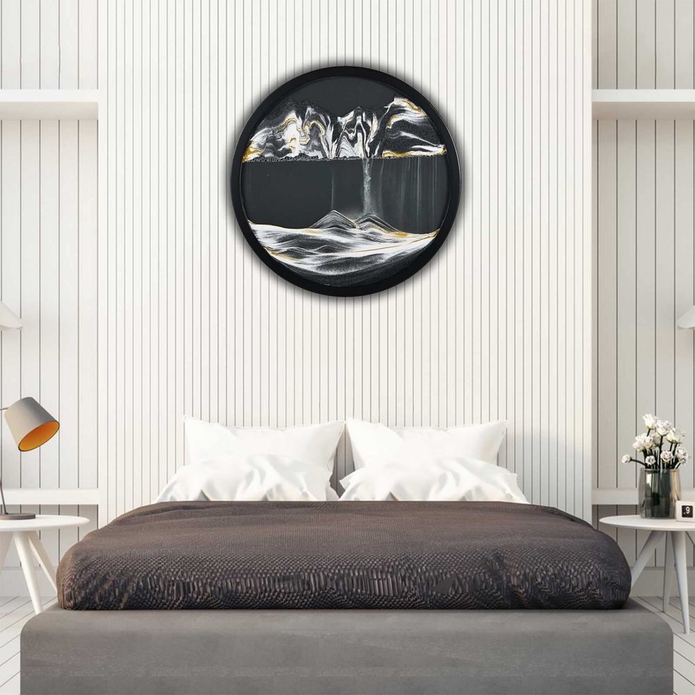 ETULLE 360 Rotating Sand Art Liquid Motion 3D Deep Sea Sandscape, Moving Sand Art Decor, Round Glass Frame Display Flowing Sand Relaxing Toy for Home Office Work Decor