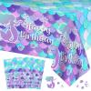 3 Pcs Mermaid Tablecloth-Happy Birthday Mermaids Table Cover, Disposable Plastic Rectangle Ocean Under The Sea Mermaids Table Cloth for Mermaid Birthday Decorations and Party Supplies, 54 x 108 Inch view 1